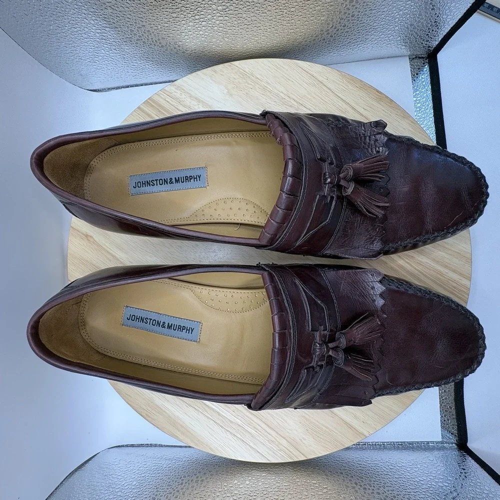 Johnston & Murphy Hayes Burgundy Leather Kiltie Tassel Loafers Men's 14W Wide